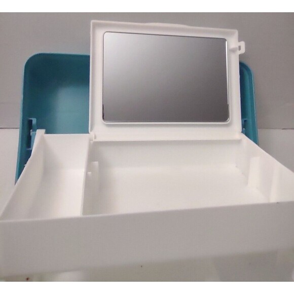 Caboodles Makeup Box Carry Case Mirror Tray Teal/White Collectible 5626 - Picture 8 of 12